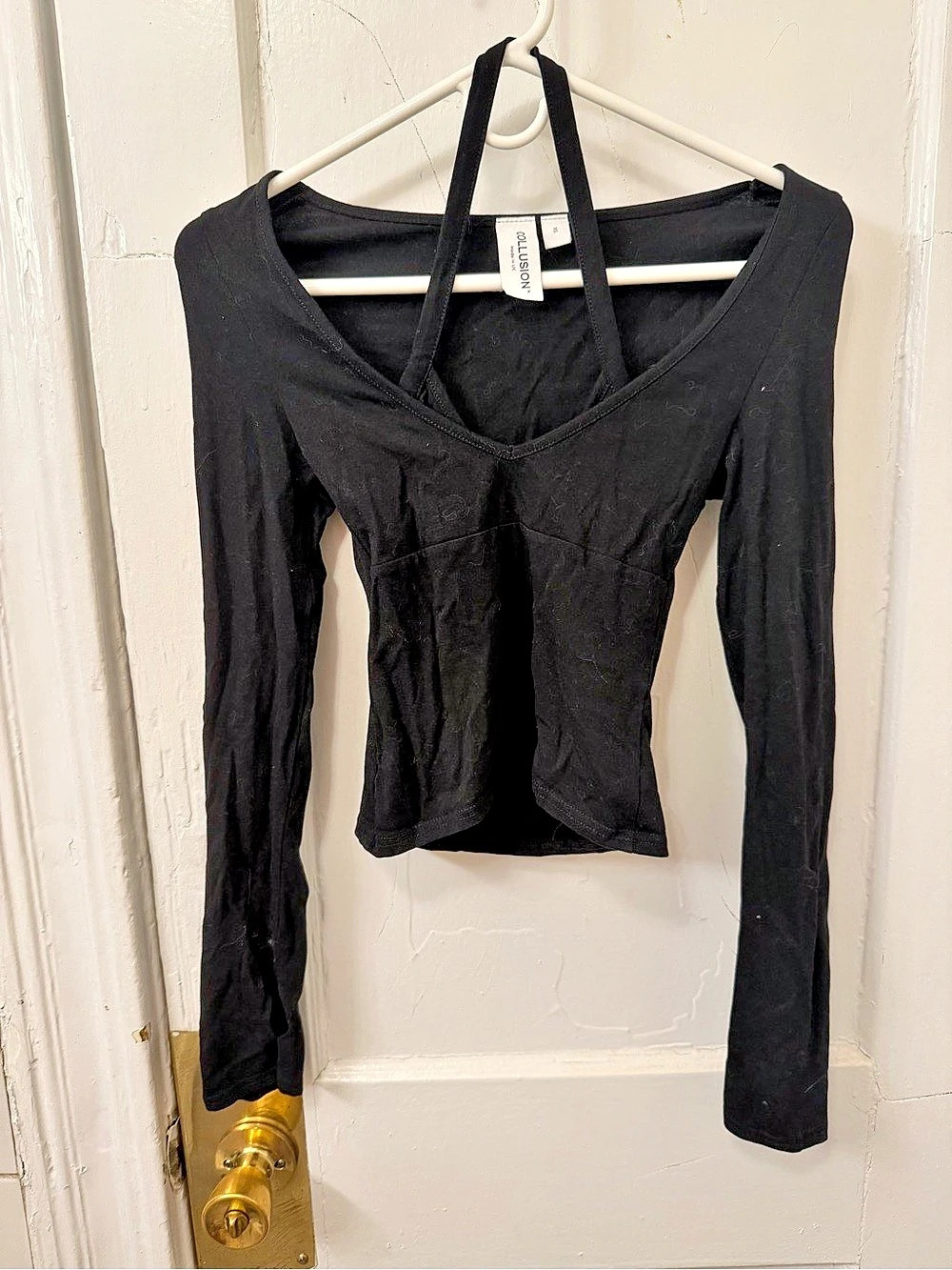 Collusion Long Sleeve Black Top with halter detail